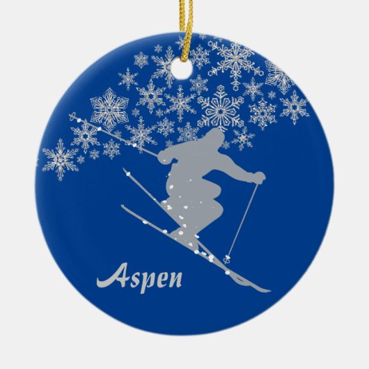 Aspen Snowflake Skier Persoonlijk Keramisch Ornament (Voorkant)
