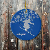 Aspen Snowflake Skier Persoonlijk Keramisch Ornament