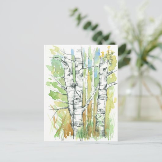 Aspen Trees Carved Heart White Bark Natuur Briefkaart (Staand voorkant)