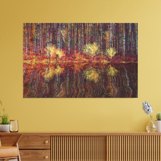 Aspen trees forest by the lake canvas afdruk (Insitu (Woonkamer))