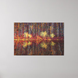 Aspen trees forest by the lake canvas afdruk