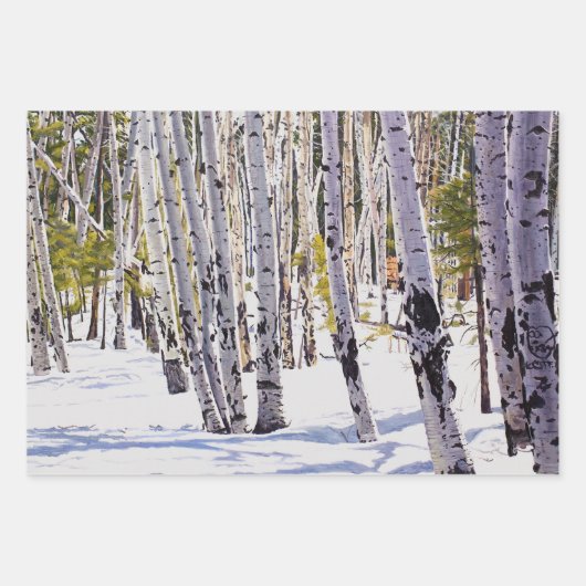 Aspen Trees in het bos Inpakpapier Vel (Voorkant 2)