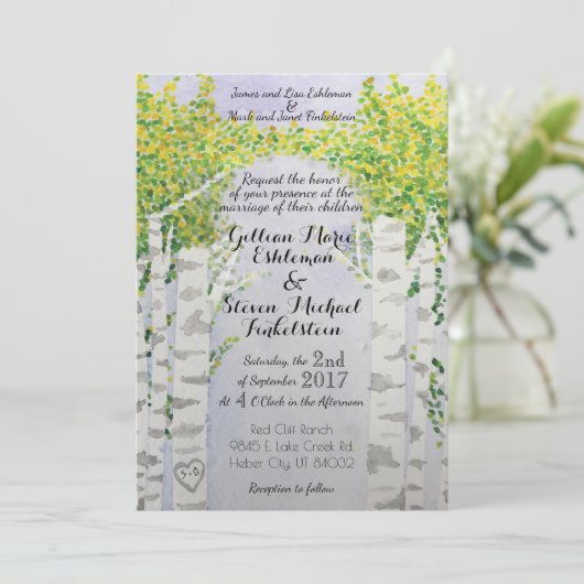 Aspen Trees Natuur Waterverf bruiloft Kaart (Staand voorkant)