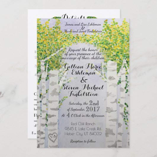 Aspen Trees Natuur Waterverf bruiloft Kaart (Voorkant / Achterkant)