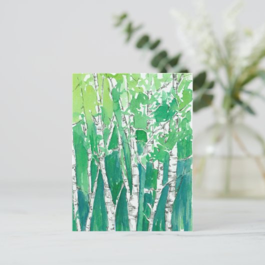 Aspen Trees Waterverf Emerald Green Art Briefkaart (Staand voorkant)