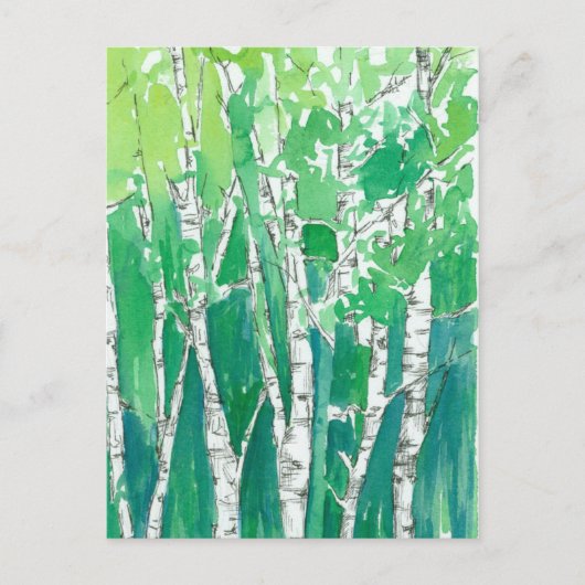 Aspen Trees Waterverf Emerald Green Art Briefkaart (Voorkant)