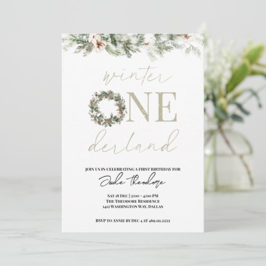 ASPEN Winter ONEderland 1st Birthday Uitnodiging (Staand voorkant)