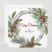 Aspen Wreath with Pinecones Christmas Card Feestdagenkaart (Voorkant / Achterkant)