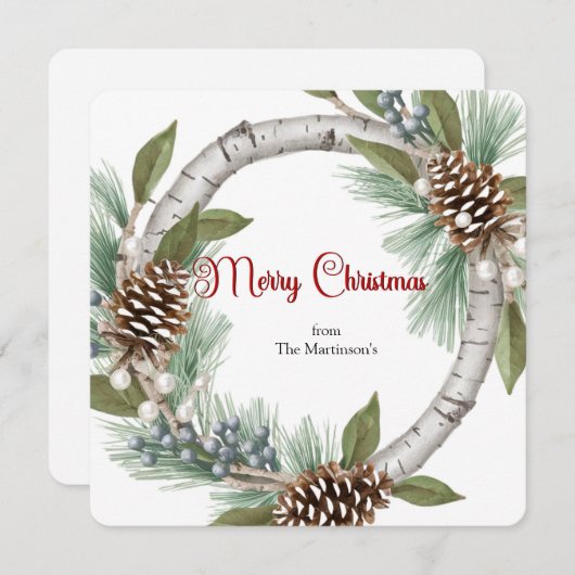 Aspen Wreath with Pinecones Christmas Card Feestdagenkaart (Voorkant / Achterkant)