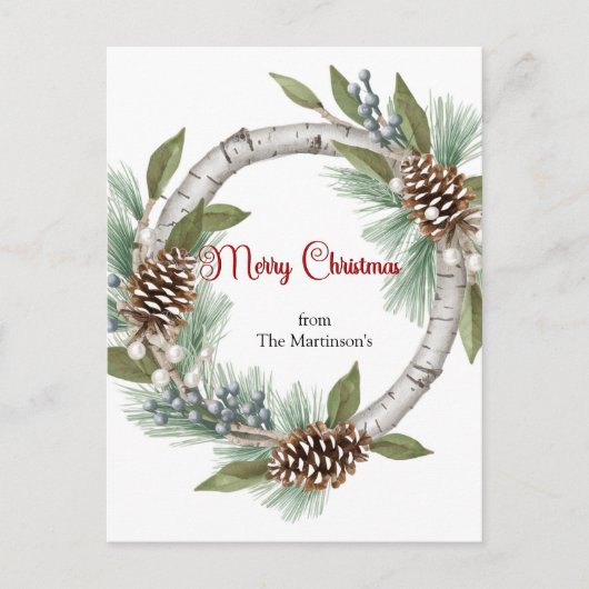 Aspen Wreath with Pinecones Christmas postcard Feestdagenkaart (Voorkant)