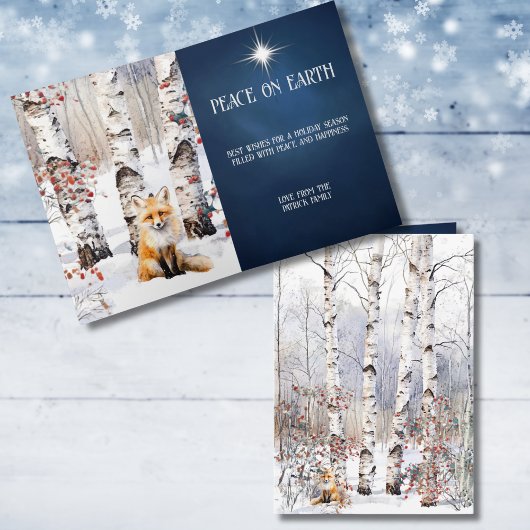 Aspens in de winter met Red Fox Christmas Kaart