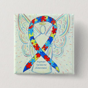 Asperger Syndroom Angel Puzzle Ribbon Pins Vierkante Button 5,1 Cm