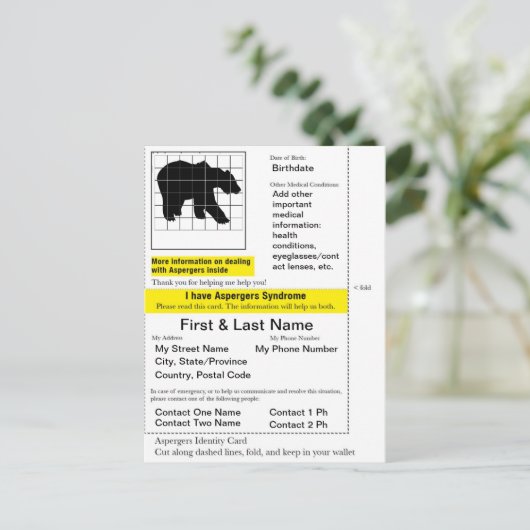 Aspergers ID-kaart Briefkaart (Staand voorkant)