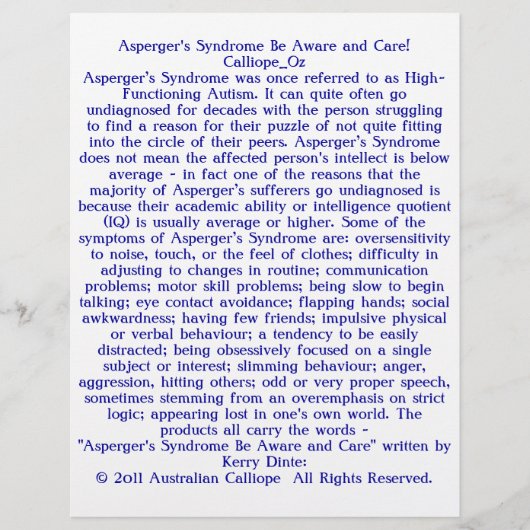 Asperger's Syndroom: wees bewust en zorg! Flyer (Voorkant)