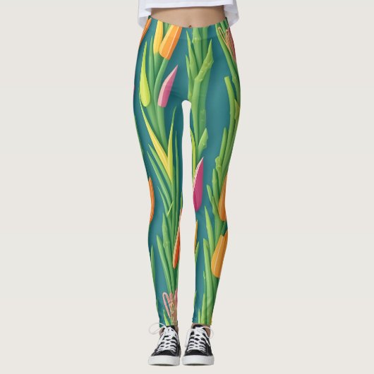Asperges Geometrisch Kleurrijk Gepersonaliseerd Pa Leggings (Voorkant)