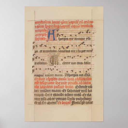 Asperges me Gregoriant Chant Middeleeuws Manuscrip Poster (Voorkant)