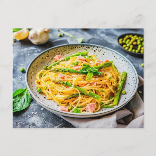 Asperges Pasta met roomsaus Feestdagenkaart (Voorkant)