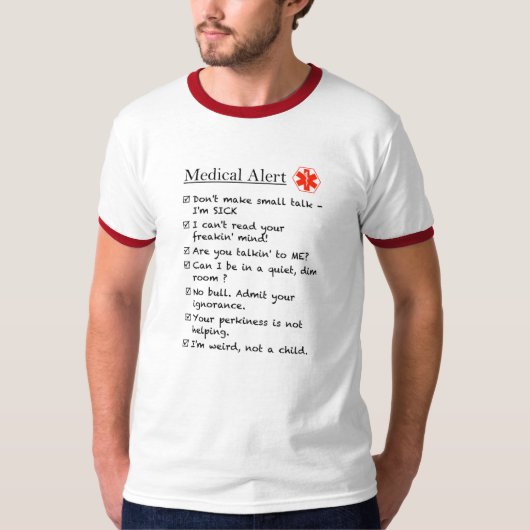 Aspie Urgent Care Checklist T-shirt (Voorkant)