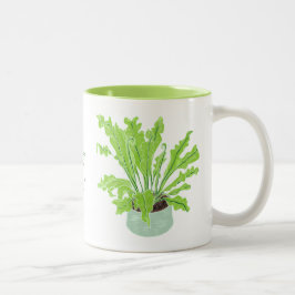 Asplenium Bird's nest fern - op wit tekenen. Tweekleurige Koffiemok