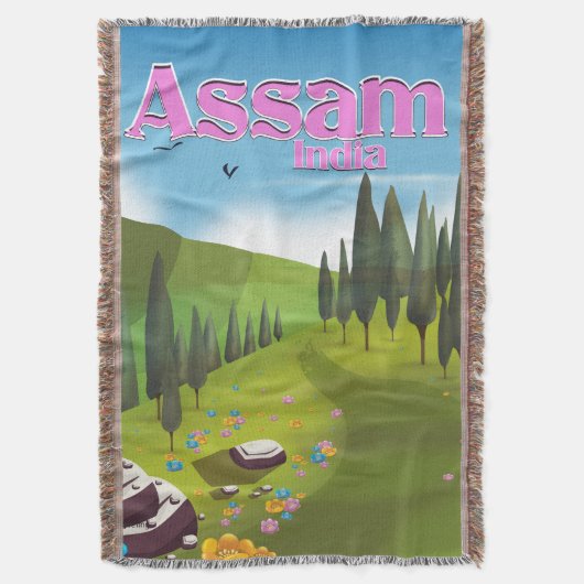 Assam India reisposter afdruk. Deken (Voorkant Verticaal)