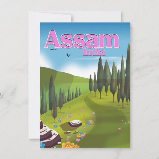 Assam India reisposter afdruk. Kaart (Achterkant)