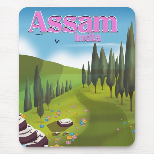Assam India reisposter afdruk. Muismat (Voorkant)