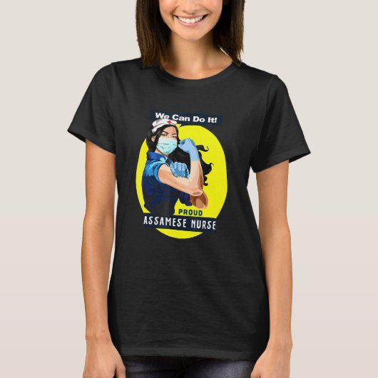 Assamese Proud Frontline Worker Rosie Riveter Nurs T-shirt (Voorkant)