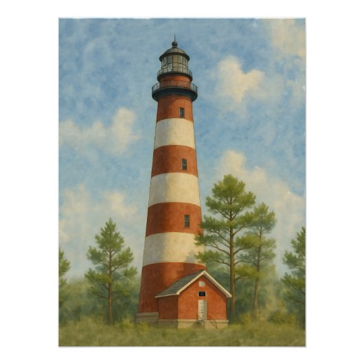 Assateague Vuurtoren Aquarel Perfect Poster (Voorkant)