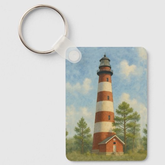 Assateague Vuurtoren Aquarel Sleutelhanger (Voorkant)