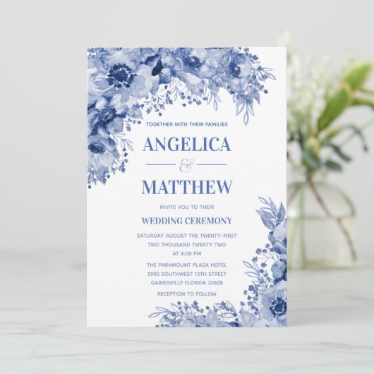 Assemblage in Blue Indigo Wedding Kaart (Staand voorkant)