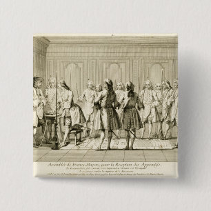 Assemblee van vrije Masons om een leerling te init Vierkante Button 5,1 Cm
