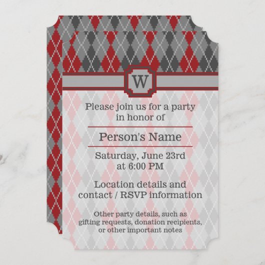 Assen en leden Argyle Party uitnodiging (Voorkant / Achterkant)