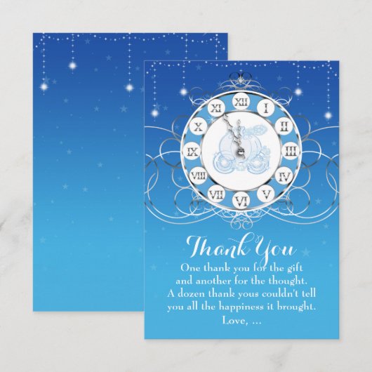 Assepoester Bijna Middernacht Zilver & Blauw Bedan Bedankkaart (Voorkant / Achterkant)