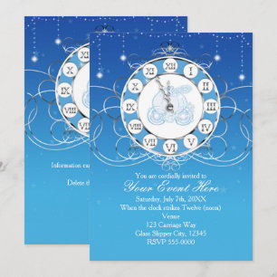 Assepoester Bijna Middernacht Zilver Blauw Uitnodi Kaart