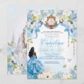 Assepoester Blauw Elegant Koninklijke Prinses Quin Kaart (Voorkant / Achterkant)