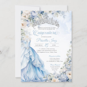 Assepoester Blauw Elegante Gown Prinses Quinceaner Kaart