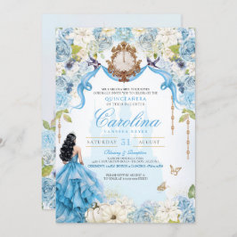 Assepoester Blauw en Goud Prinses Quinceanera Kaart
