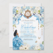 Assepoester Blauw Goud Elegant Prinses Quinceanera Kaart (Voorkant)