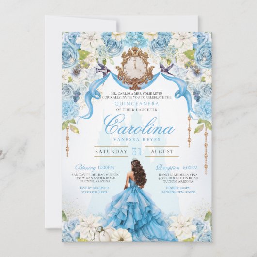 Assepoester Blauw Goud Luxe Prinses Quinceanera Kaart (Voorkant)