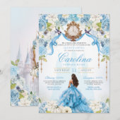 Assepoester Blauw Goud Luxe Prinses Quinceanera Kaart (Voorkant / Achterkant)