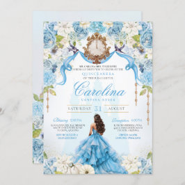 Assepoester Blauw Goud Luxe Prinses Quinceanera Kaart