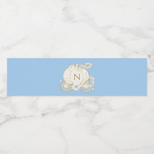 Assepoester Blauw Goud Prinses Carriage Party Waterfles Etiket (Enkel label)