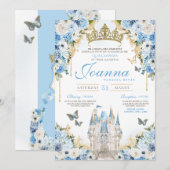 Assepoester Blauw Goud Prinses Kasteel Quinceanera Kaart (Voorkant / Achterkant)