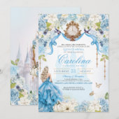 Assepoester Blauw & Goud Prinses Luxe Quinceanera Kaart (Voorkant / Achterkant)