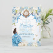 Assepoester Blauw & Goud Prinses Luxe Quinceanera Kaart (Staand voorkant)