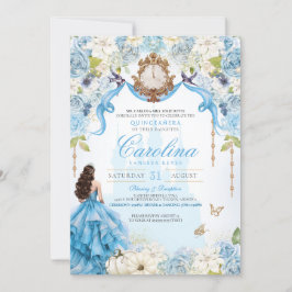 Assepoester Blauw & Goud Prinses Luxe Quinceanera Kaart