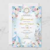 Assepoester Blauw & Roze Sprookje Quinceanera Kaart (Voorkant)