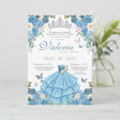 Assepoester Blauw Zilver Elegant Prinses Quinceañe Kaart (Staand voorkant)