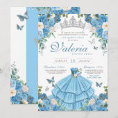 Assepoester Blauw Zilver Elegant Prinses Quinceañe Kaart (Voorkant / Achterkant)