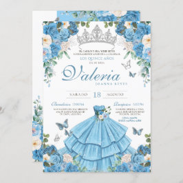 Assepoester Blauw Zilver Elegant Prinses Quinceañe Kaart